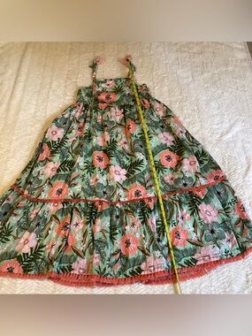 Tommy Bahama Girls Sz 10 Smocked Maxi Sundress Hawaii Floral Style Fringe Dress